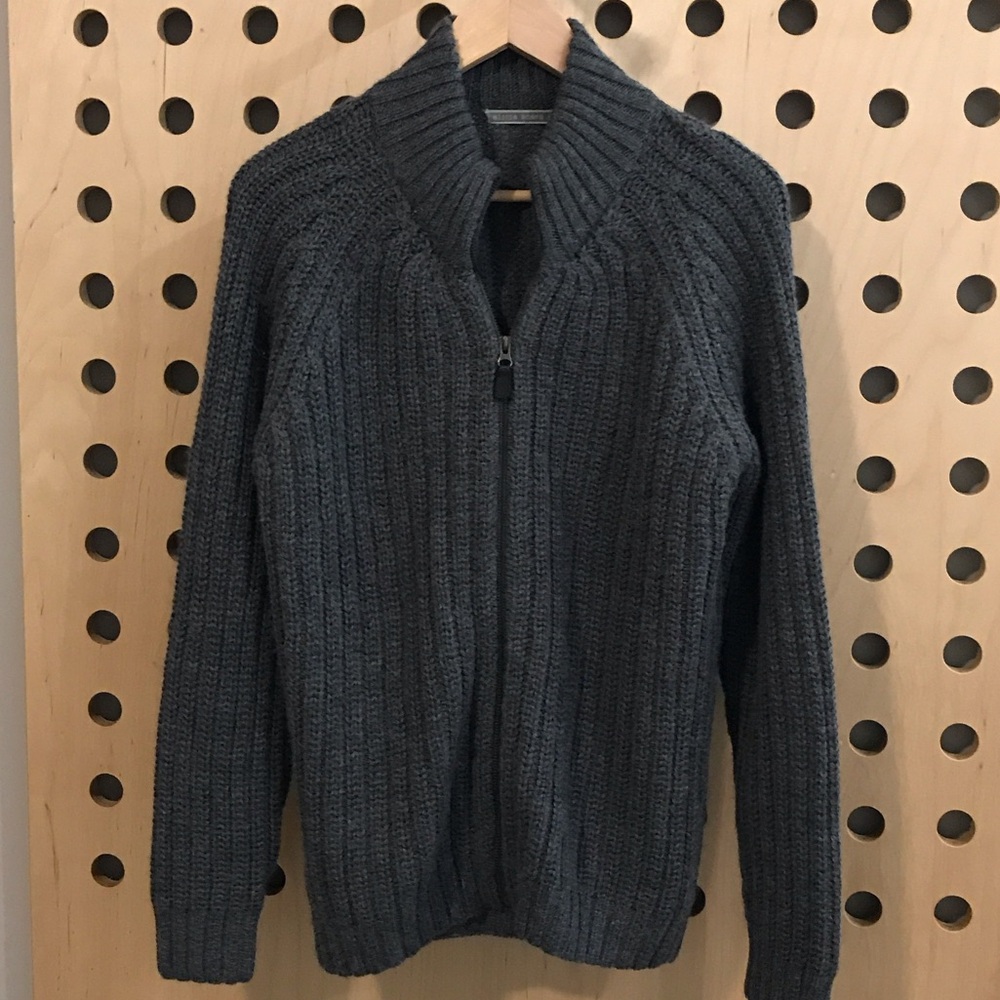 Alicia Adams 100% Baby Alpaca Charcoal Zip-Up Sweater